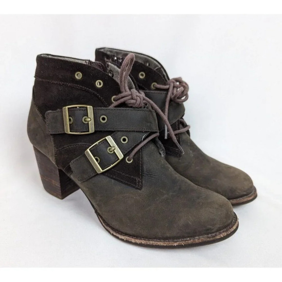 CAT Caterpillar 9 Briony Chunky Buckle Lace Up Ankle Boot Bootie Moto Waterproof - Picture 1 of 12
